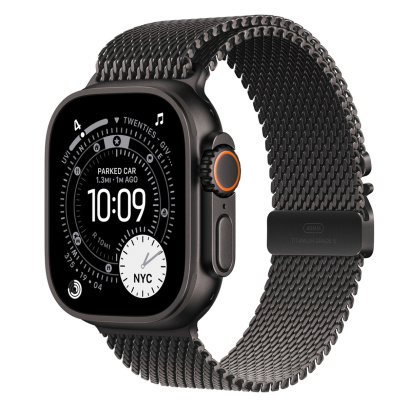Apple Watch Ultra 3 (2025), 49 мм корпус из титана цвета «Black», ремешок Titanium Milanese Loop размера L цвета «Black»