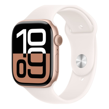 Apple Watch Series 10, 46 мм корпус из алюминия цвета «Rose Gold», ремешок Sport Band размера S/M цвета «Light Blush»