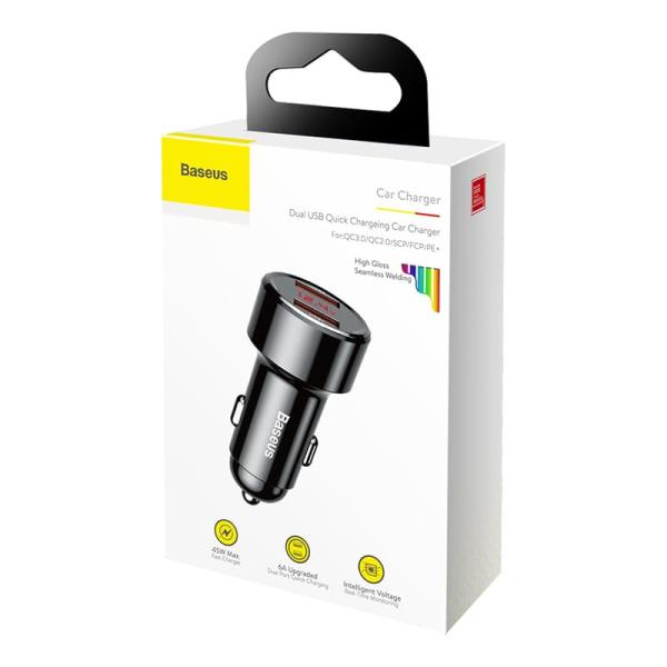 Автомобильное зарядное устройство Baseus 2 USB Quick Charger 45W (USB+USB) (CCMLC20A-01) Черный