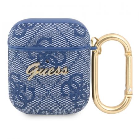 Чехол Guess для Airpods 1/2 PU leather 4G с карабином и металлическим логотипом (GUA24GSMB) Синий