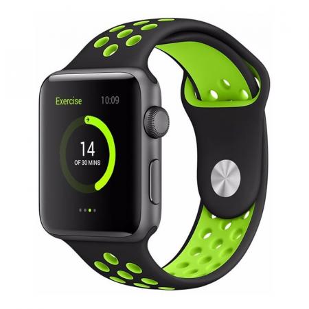 Ремешок для Apple Watch 38/40 mm Nike+ Silicone Sport Band Чёрно-салатовый