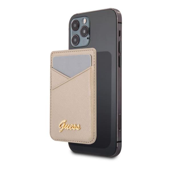 Магнитный бумажник Guess Wallet Cardslot MagSafe Saffiano Script logo (GUWMSSASLGO) Золотой