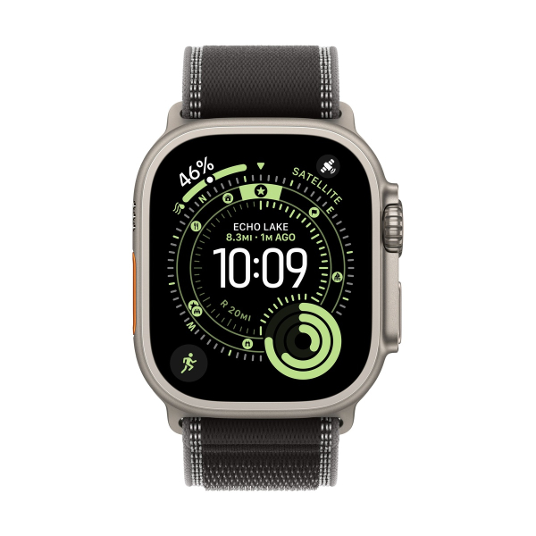 Apple Watch Ultra 3 (2025), 49 мм корпус из титана цвета «Natural», ремешок Trail Loop размера M/L цвета «Black/Charcoal»