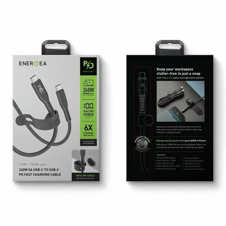Кабель EnergEA FLOW USB-C на USB-C 5A DISPLAY 1,5 м (PD240W) Nanoweave Magnetic tie Черный